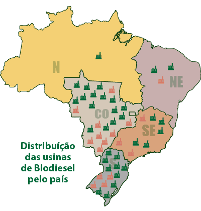 Distribuição das Usinas de biodiesel no Brasil