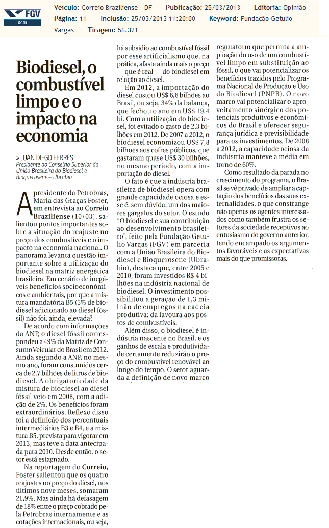 “Biodiesel, o combustível limpo e o impacto na economia”- Artigo de Juan Diego Ferrés