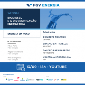 "Biodiesel e a diversificação energética" é tema de webinar da FGV Energia com participação da Ubrabio